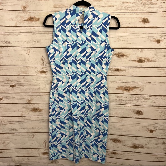 J McLaughlin Blue Patterned Catalina Cloth Sleeveless Sheath Tank Dress - Picture 4 of 6